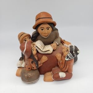 Handmade Peruvian Clay Statue Figurine Mother Kids Author